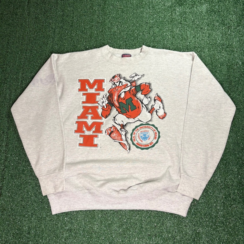 Vintage 90s University of Miami Hurricanes Crewneck Sweater XL